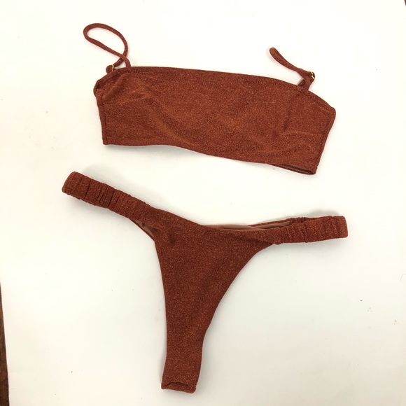 Nookie Beach Lolita Lurex Bikini Swimsuit Copper - Picture 2 of 10